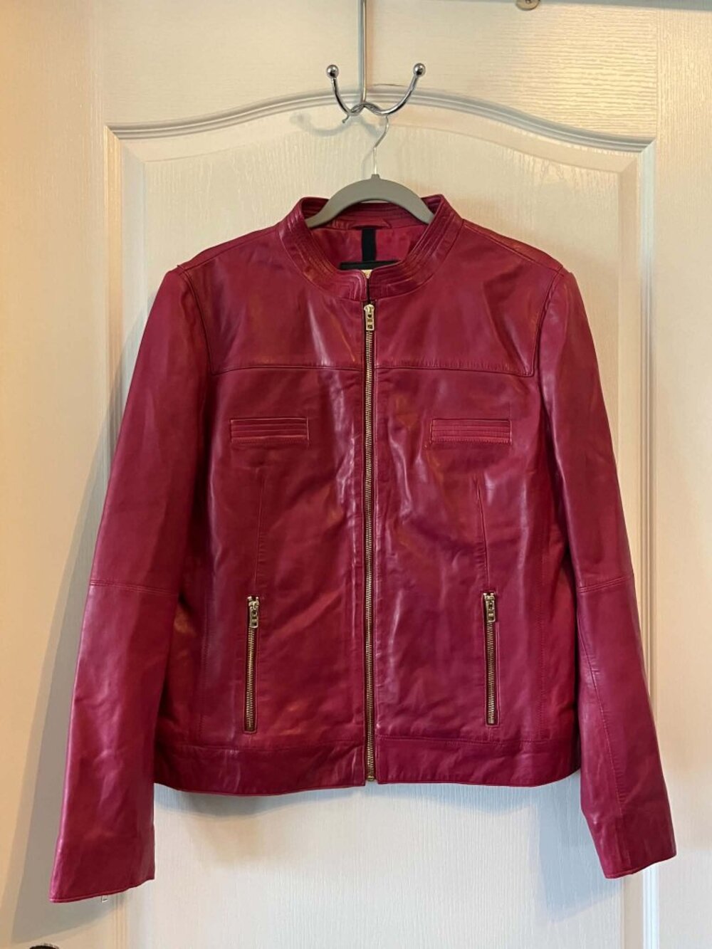 Black Rivet Women's Burgundy Leather Stand Collar Zip Front Jacket size XL